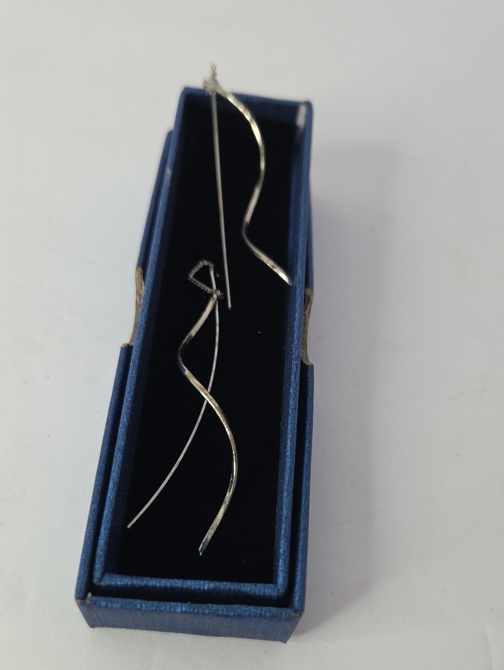 New Silvertone Pull Thru Earrings 2" Long